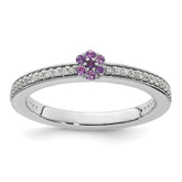 14k White Gold Stackable Expressions Amethyst and Diamond Ring